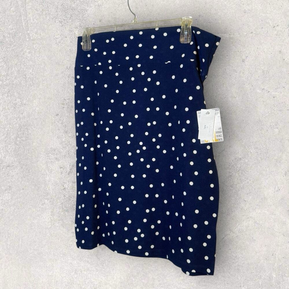 Women's LuLaRoe Cassie Pencil Skirt Blue With White Polka Dots Size 3XL NWT